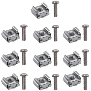 Kit Porca Gaiola M5 com Parafuso M5x12 Fenda Phillips Niquelado para Rack 19" Unidade