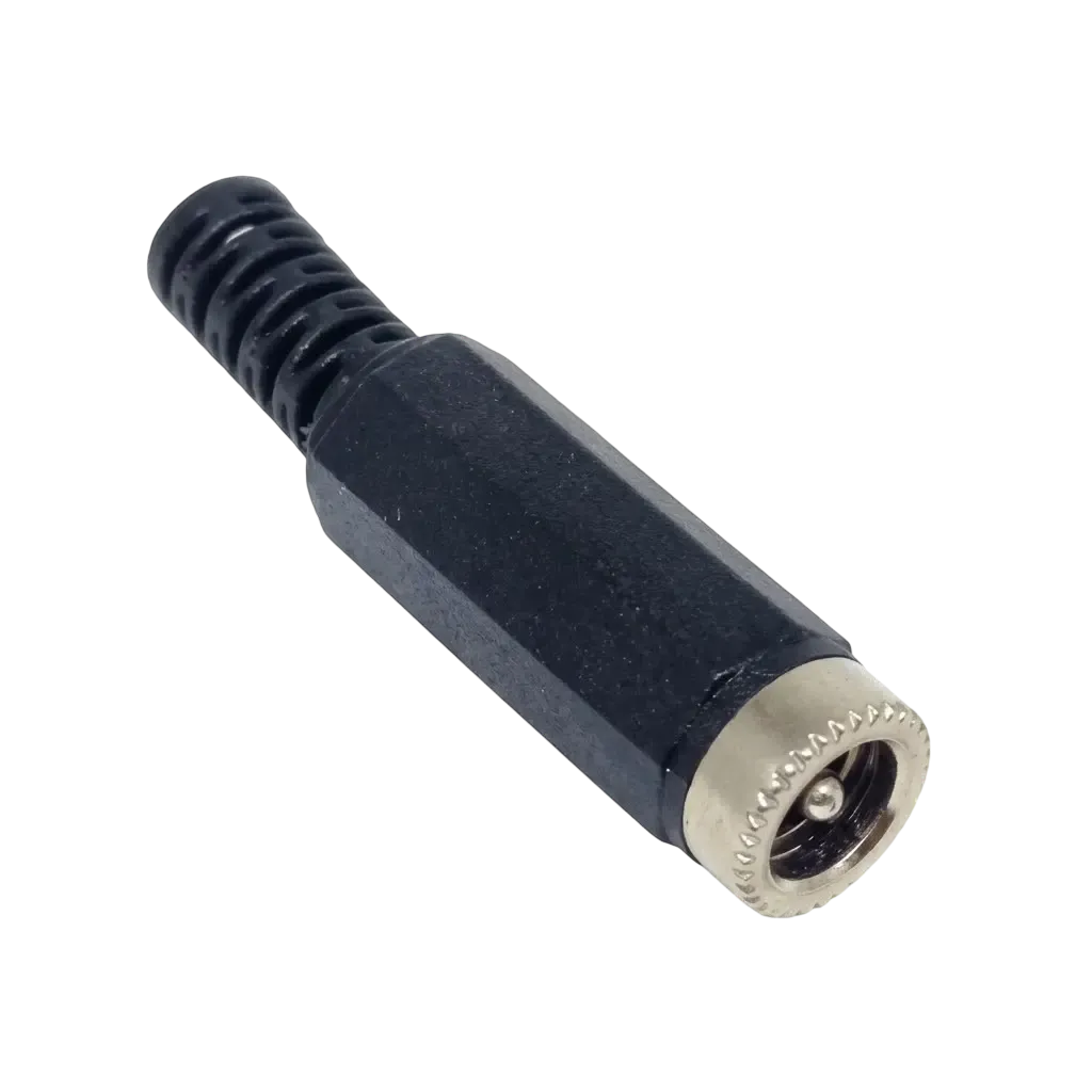 Conector Jack DC P4 Fêmea 2,1x5,5mm com Terminal de Solda e Capa Protetora para Fontes e CFTV