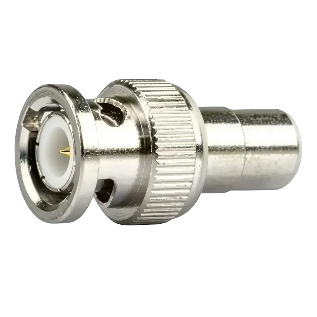 Adaptador BNC Macho para RCA Fêmea Metálico Niquelado 75 Ohms para CFTV e Vídeo