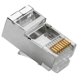 Conector RJ45 Macho Blindado Cat5e STP 8P8C Pacote com 50 Unidades para Cabeamento Estruturado