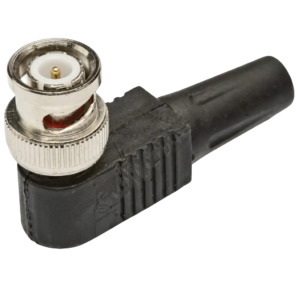 Conector Adaptador BNC Macho 90 Graus em L com Borne a Parafuso e Capa de Borracha 75 Ohms para CFTV