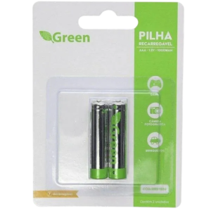 Pilha Recarregável Ni-MH Green 1.2V AAA 1000mAh Cartela com 2 Unidades 022-1210