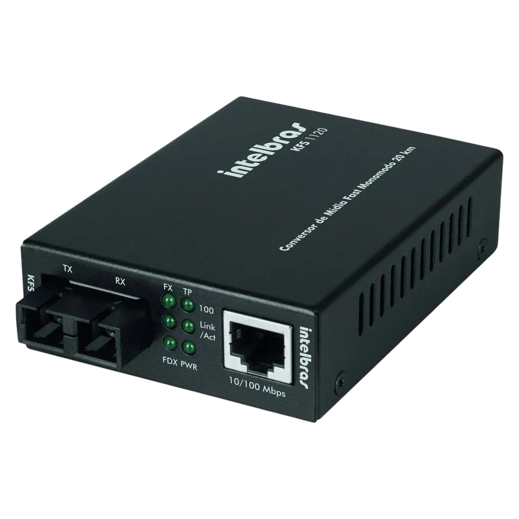 Conversor de Mídia Fast Ethernet Monomodo 20km Intelbras KFS 1120 Conector SC Duplex 10/100 Mbps