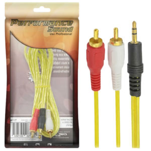 Profissional Cabo de Áudio P2 Estéreo (3.5mm) para 2 RCA Macho Banhado a Ouro 1.80m Amarelo Cristal - 018-1280