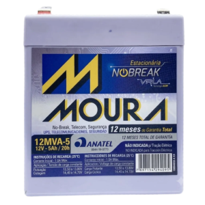 Bateria Selada VRLA AGM Moura 12MVA-5 Estacionaria Nobreak e Alarme 12V 5Ah