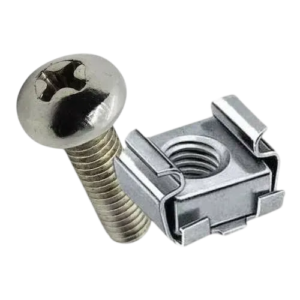 Kit de Fixação para Rack Porca Gaiola M5 com Parafuso Niquelado M5x12 Pacote com 100 Unidades