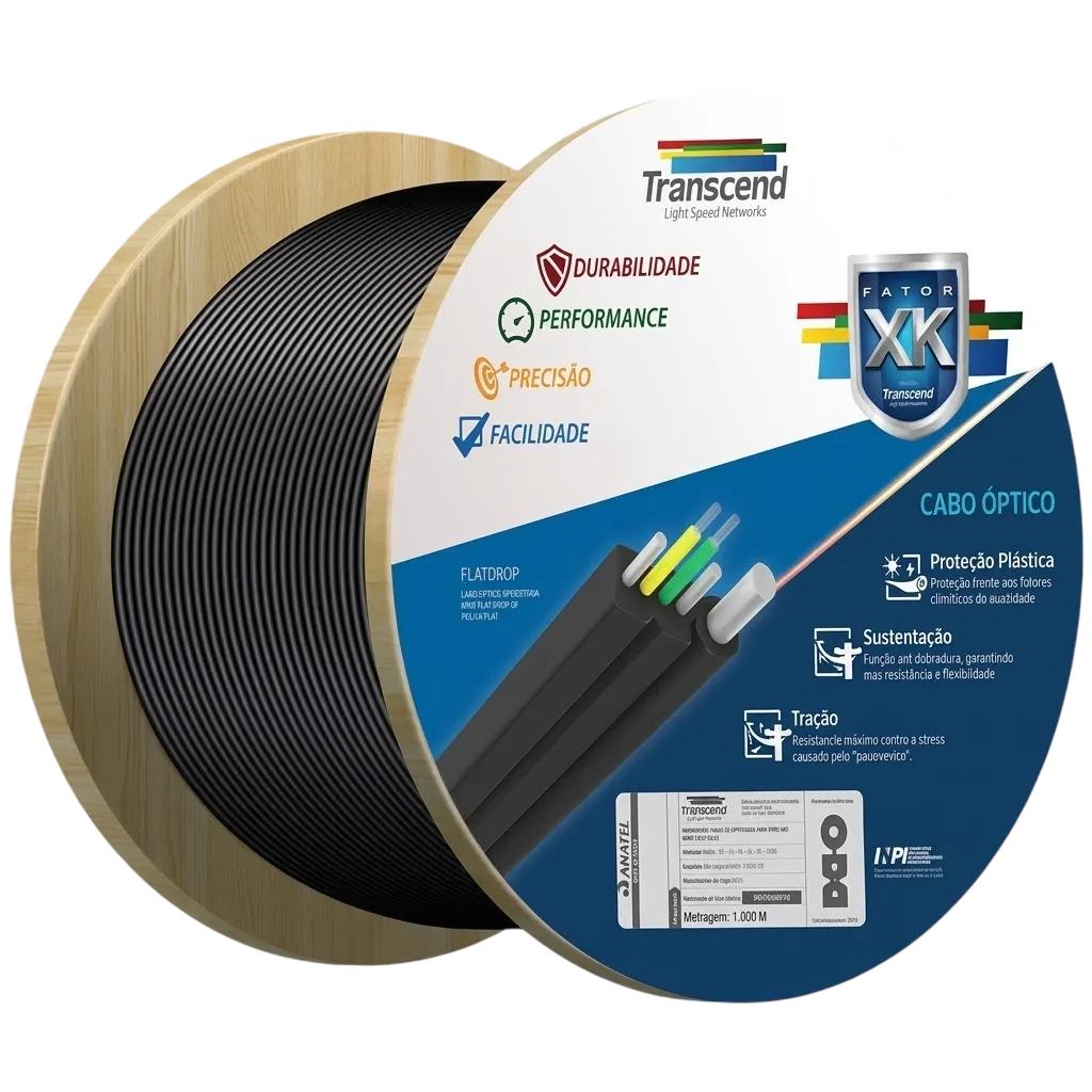 Cabo Óptico Compacto Flat Drop Transcend 1FO Monomodo Low Friction LSZH - Bobina 2km