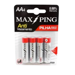 Pilha Zinc-Carbono AA Max Ping 1.5V Alta Estabilidade Blister com 4 Unidades