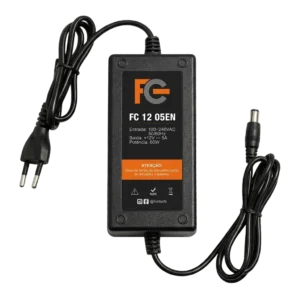 Fonte Chaveada Desktop FC Fontes FC1205EN Bivolt Automática 12Vcc 5A 60W Conector P4 para CFTV e Iluminação LED
