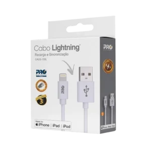 Cabo de Carga e Dados USB-A para Lightning Proeletronic 1 Metro CAUS-100L Alta Velocidade Branco