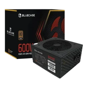 Fonte ATX 600W Bluecase BLU600RMBCASE Semi Modular PFC Ativo de Alta Eficiência para Desktop PC Gamer