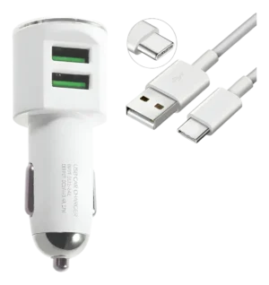 Carregador Veicular Inteligente KV-G37C com Cabo USB-C (Type-C) Embutido de Alta Velocidade Bivolt Automotivo