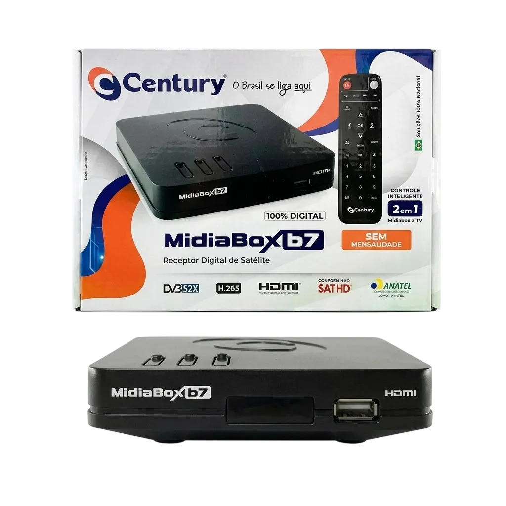 Receptor Digital de TV via Satélite Century MidiaBox B7 - Banda Ku e C
