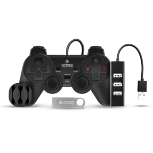 Vivensis Kit VX10 Gamer Acessórios de Expansão com 1 Controle Gamepad USB, Hub USB 4 Portas e Pendrive de Jogos