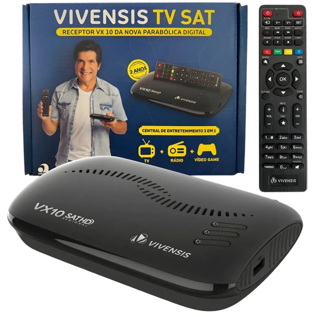 Receptor de TV Digital via Satélite Vivensis VX10+ Plus Full HD SAT HD Regional Banda Ku e C