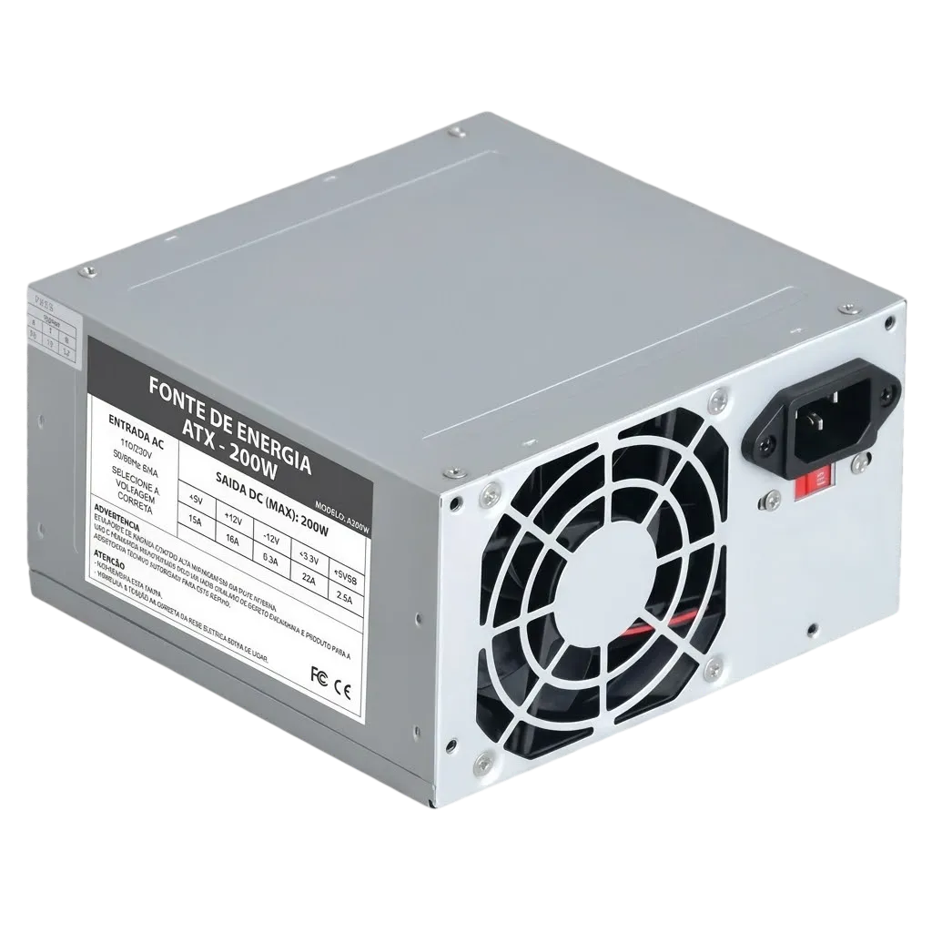 VK Fonte de Alimentação ATX 200W Nominal para Computador Desktop OEM Bivolt Chaveada com Fan 80mm