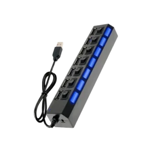 Hub Extensor USB 2.0 de 7 Portas Alta Velocidade 480 Mbps com Chaves Seletoras Individuais On/Off LED Indicador e Proteção de Sobrecarga - Profissional