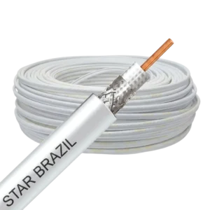Cabo Coaxial Cabel Série 06 (RG6) 67% de Malha CATV Blindado Branco - Rolo com 100m