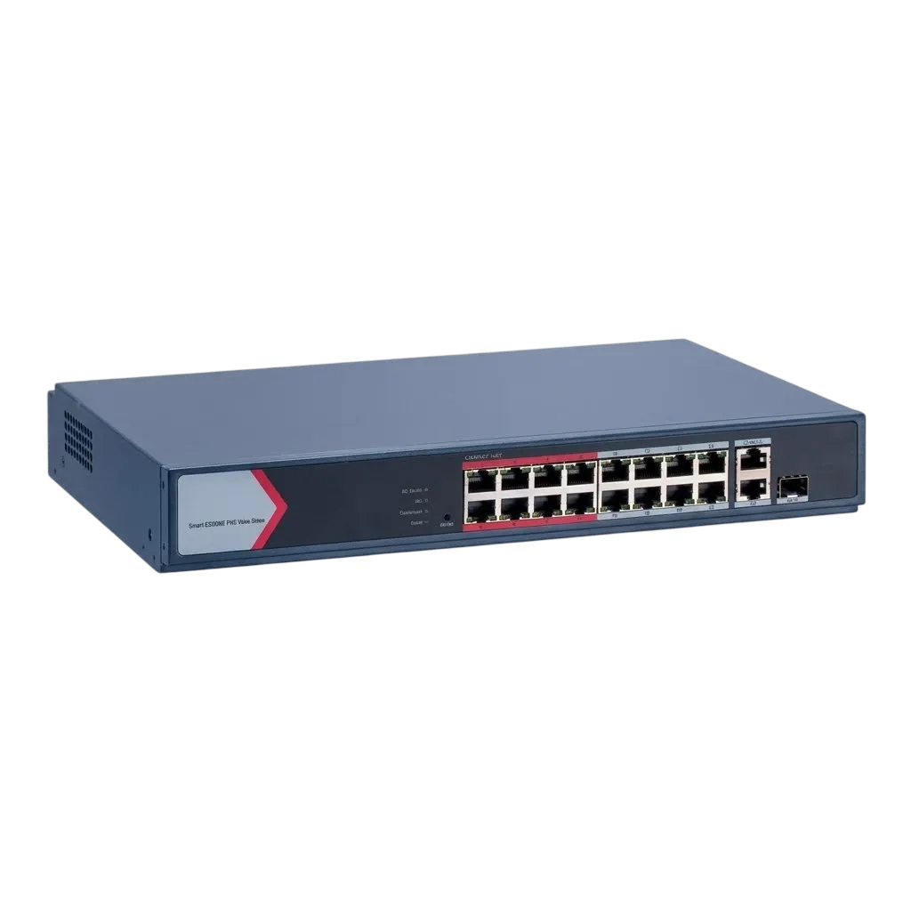 Hikvision DS-3E1318P-EI/M Switch Smart Managed 18 Portas 16 Fast PoE 1 Uplink Gigabit RJ45 1 Uplink Gigabit SFP 130W
