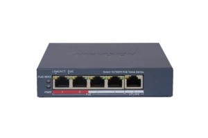Switch Smart Managed PoE 4 Portas Fast + 1 Porta Uplink Fast Metálico Hikvision V2 - DS-3E1105P-EI/M V2
