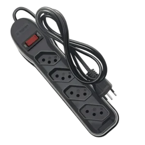 Megatron Filtro de Linha 4 Tomadas 3P NBR 14136 com Chave Disjuntora Circuit Breaker Cabo PP 1 Metro Preto