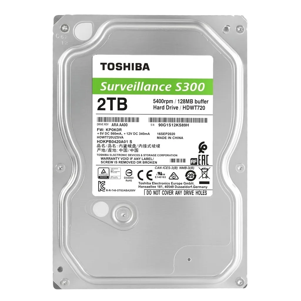 HD Interno Toshiba S300 Surveillance HDWT720 SATA III 6Gb/s 128MB Cache 3.5 Polegadas para Vigilância 2TB