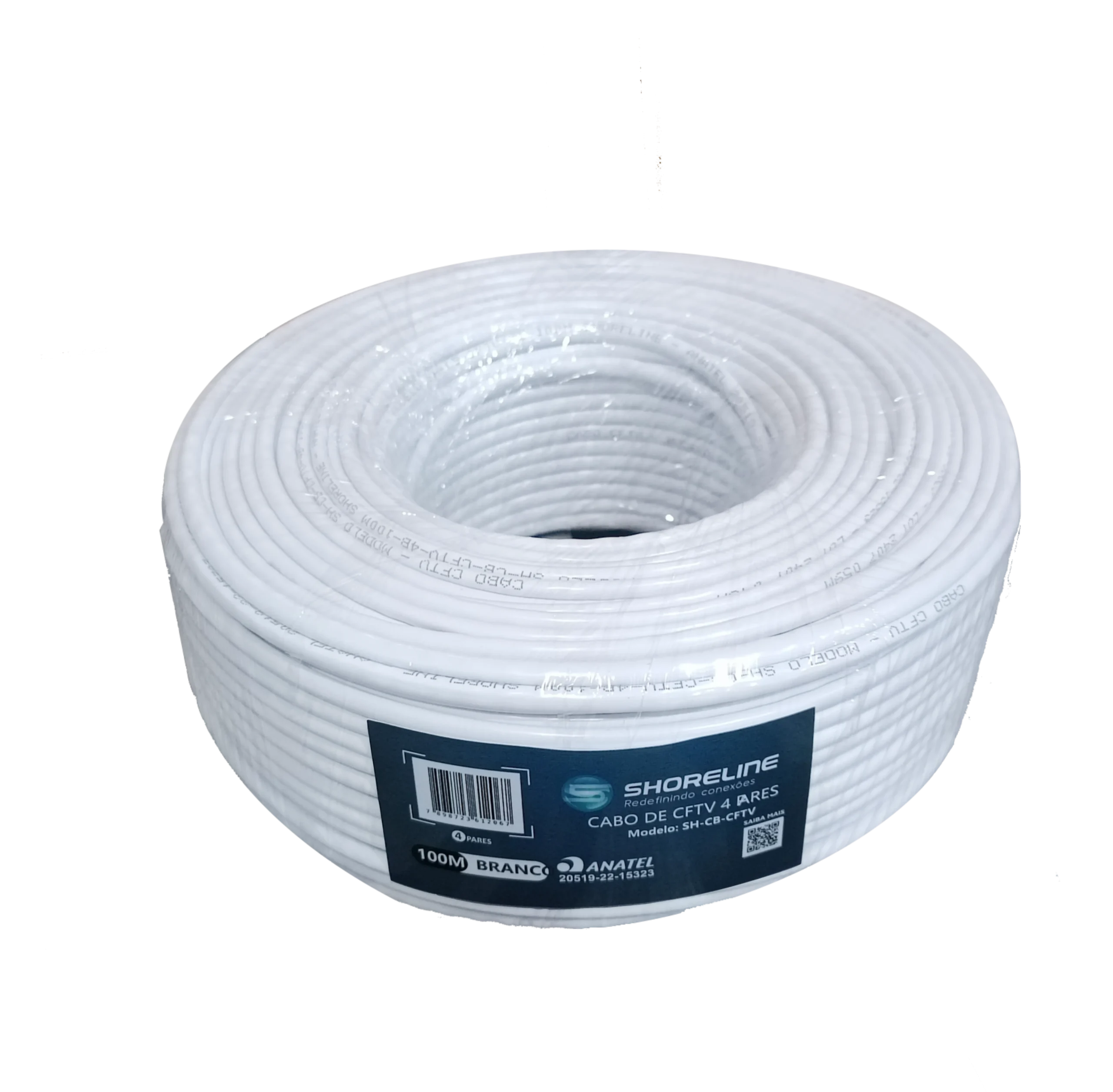 Cabo para CFTV Shoreline 4 Pares 8 Vias CCA 24 AWG Rolo 100 Metros Branco