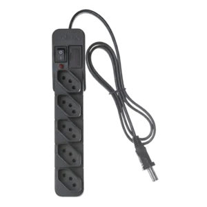 Filtro de Linha Fiolux 5 Tomadas Preto Bivolt 10A com Chave Disjuntor Proteção NBR 14136
