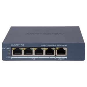 Switch Smart Managed Gigabit Metálico Hikvision DS-3E1505P-EI 4 Portas PoE 60W + 1 Porta Uplink RJ45 6KV
