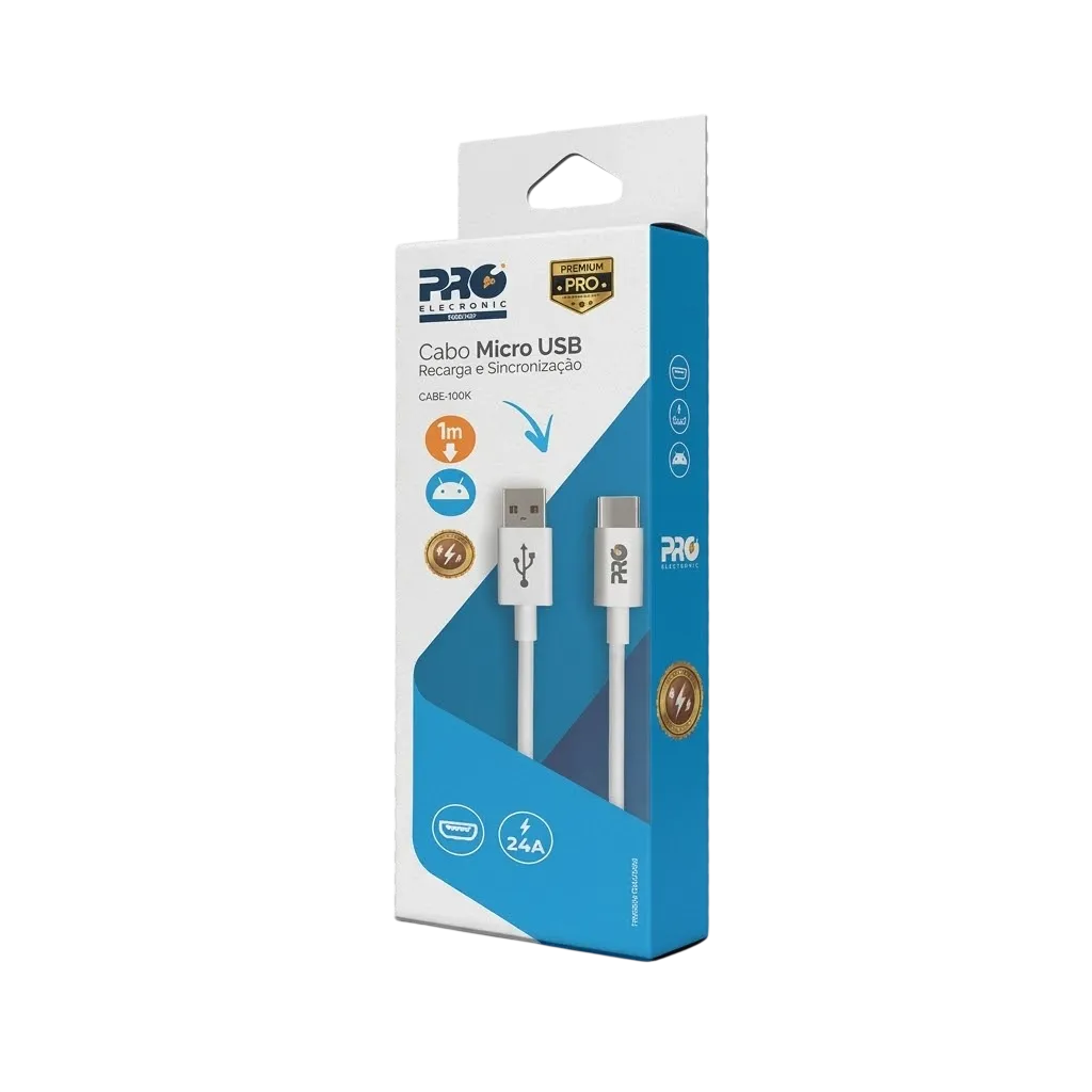 Cabo de Conectividade e Carga USB para Micro USB Proeletronic 1 Metro CAUS-100M