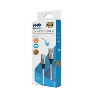 Proeletronic CAUSB-150C Cabo de Dados e Carga Rápida USB-A para USB Tipo C 1,5 Metro com Revestimento em Nylon Trançado Preto