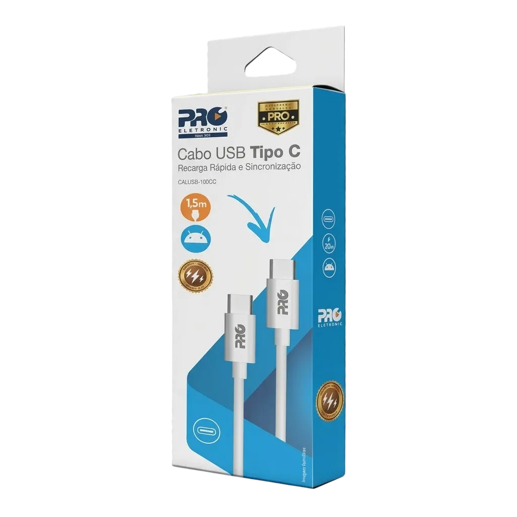Cabo de Conectividade e Carga USB para USB Tipo C Proeletronic 1 Metro Branco CAUSB-100CC