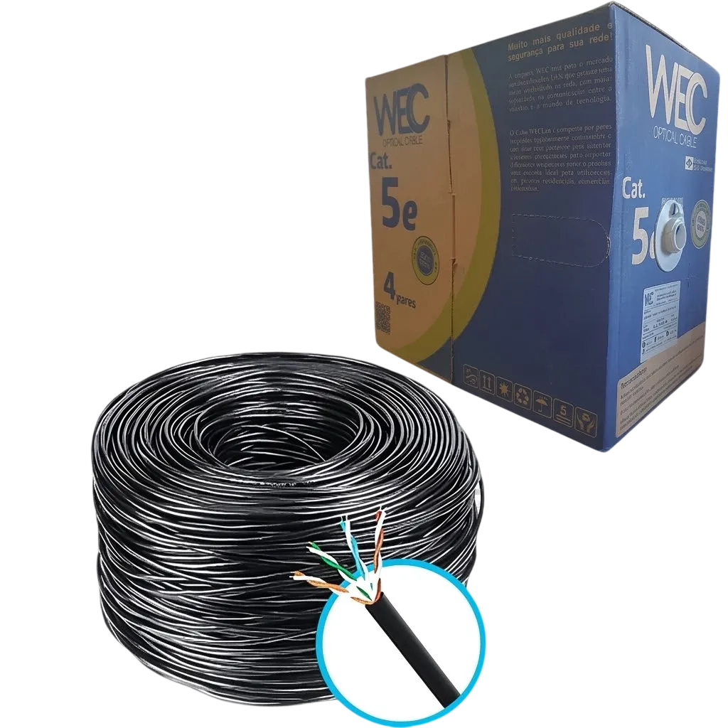 Cabo Lan Cat5e UTP 4 Pares WEC 100% Cobre Preto - Caixa 305m