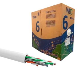 Cabo de Rede LAN Cat6 WEC U/UTP 4 Pares 100% Cobre Puro 23 AWG CMX Branco Caixa 305 Metros