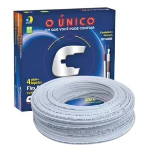 Cabo Coaxial Híbrido CFTV Condutti HIB RF4MMCEL 75 Ohms Dupla Blindagem Branco com Bipolar 2x26AWG Rolo 100 Metros