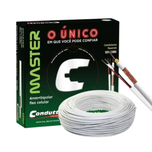 Cabo Coaxial Celular 4mm 75 Ohms Condutti Malha Trançada Branco Master Rolo 100 Metros - RL