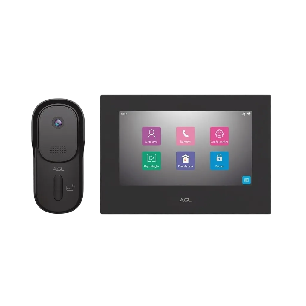 Vídeo Porteiro Eletrônico Wi-Fi AGL VP7 Card App Tela LCD 7 Polegadas com Controle de Acesso RFID e Abertura Remota Bivolt (1106481)