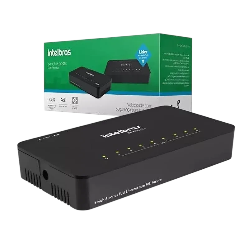 Switch Intelbras SF 800 Q+ 8 Portas Fast Ethernet 10/100 Mbps QoS PoE Passivo LAN1