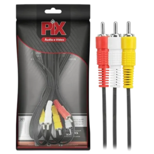 Cabo de Áudio e Vídeo Composto 3 RCA para 3 RCA Profissional Injetado 1,80 Metros - 018-0046
