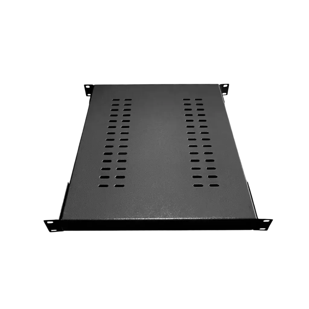 Bandeja Fixa para Rack 19 Pol 1U x 400mm 4 Pontos de Fixacao Perfurada Preta Profissional